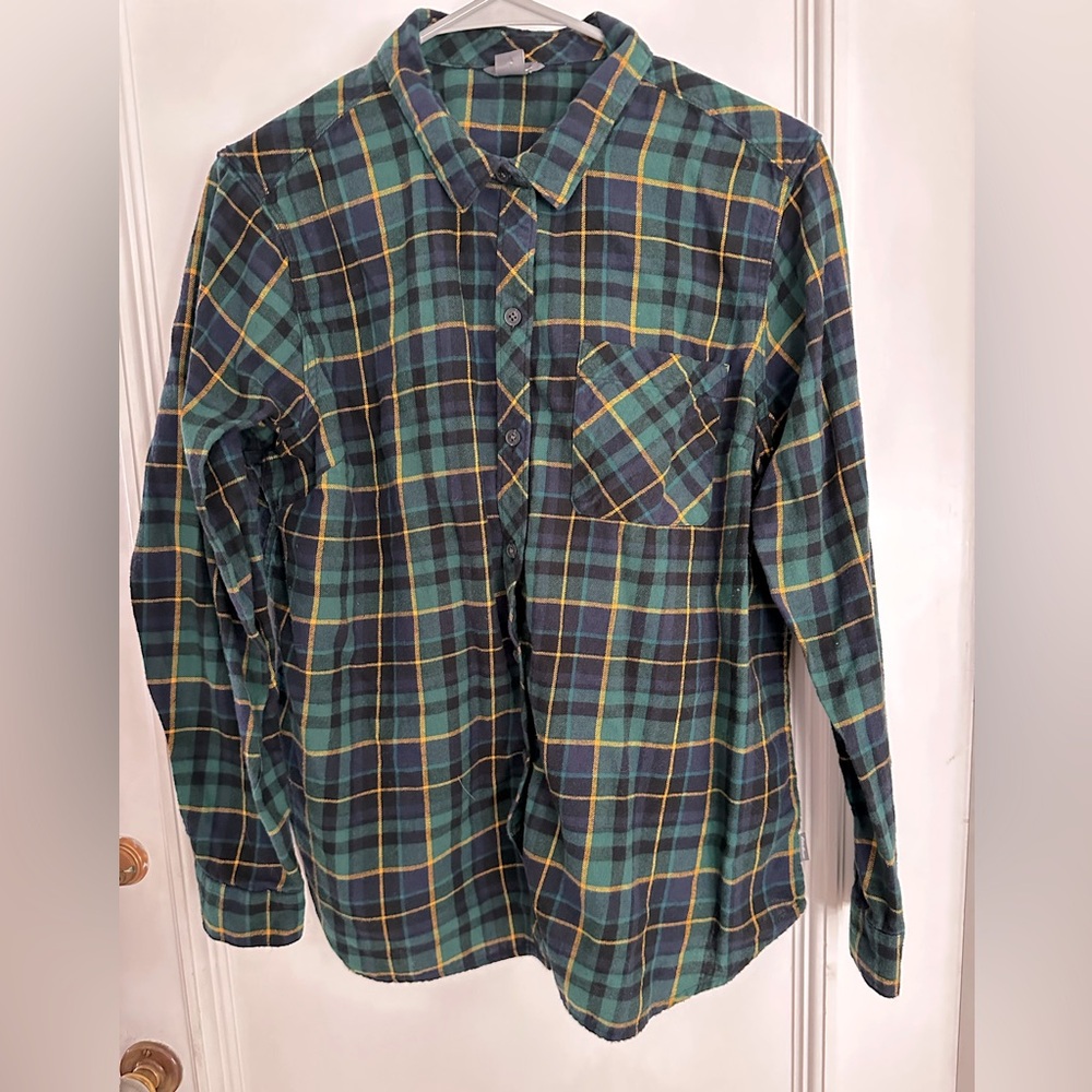 Eddie Bauer Forest flannel shirt size XL EUC Green/black/yellow/blue